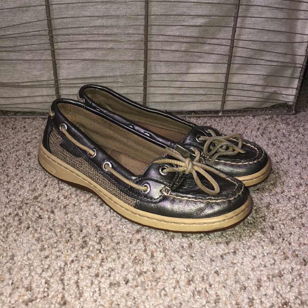 Sperry topsider silver boat shoes